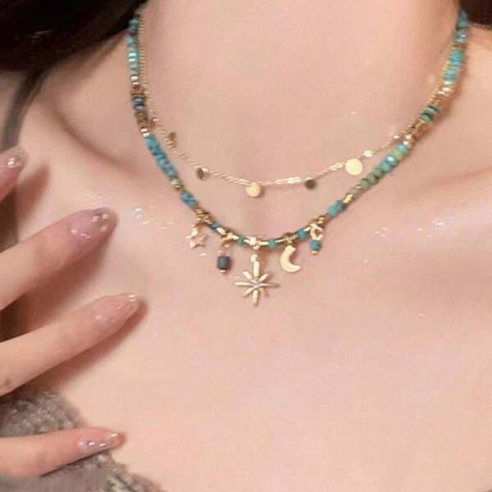 Beaded Celestial Charm Choker Necklace